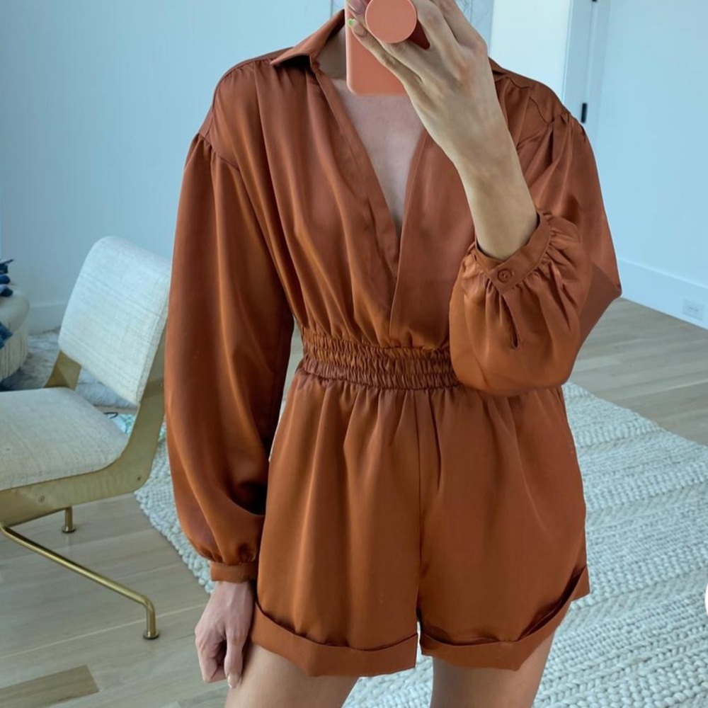 Satin surplice romper